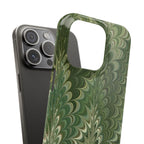Green Marbled Slim Phone Case — Botanical Swirl Pattern Slim Case
