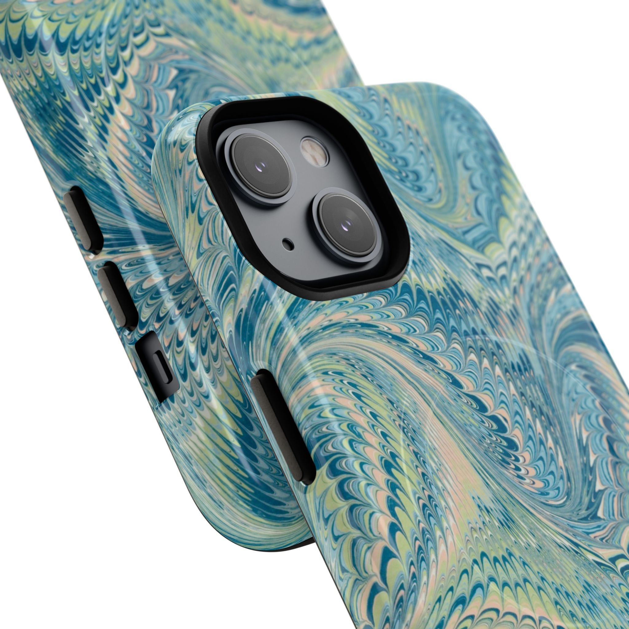 Aqua + Green Marble Phone Case - Impact-Resistant Durable - Dual Cover Design