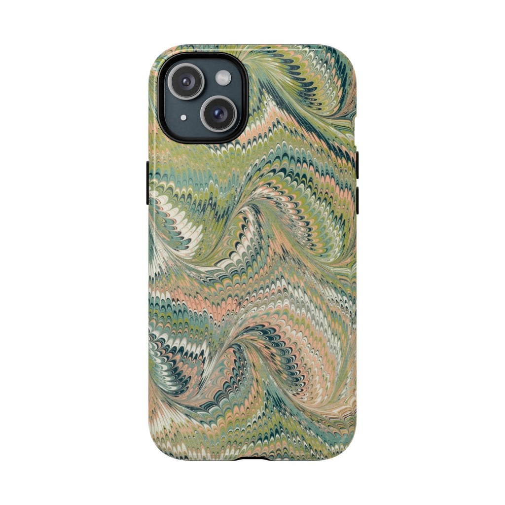 Florentine Marble iPhone Case | Inspired by Florence | Italian Marbled Paper Technique | Artisanal Green Swirl | Dual-Layer Protective Case | Matte or Glossy