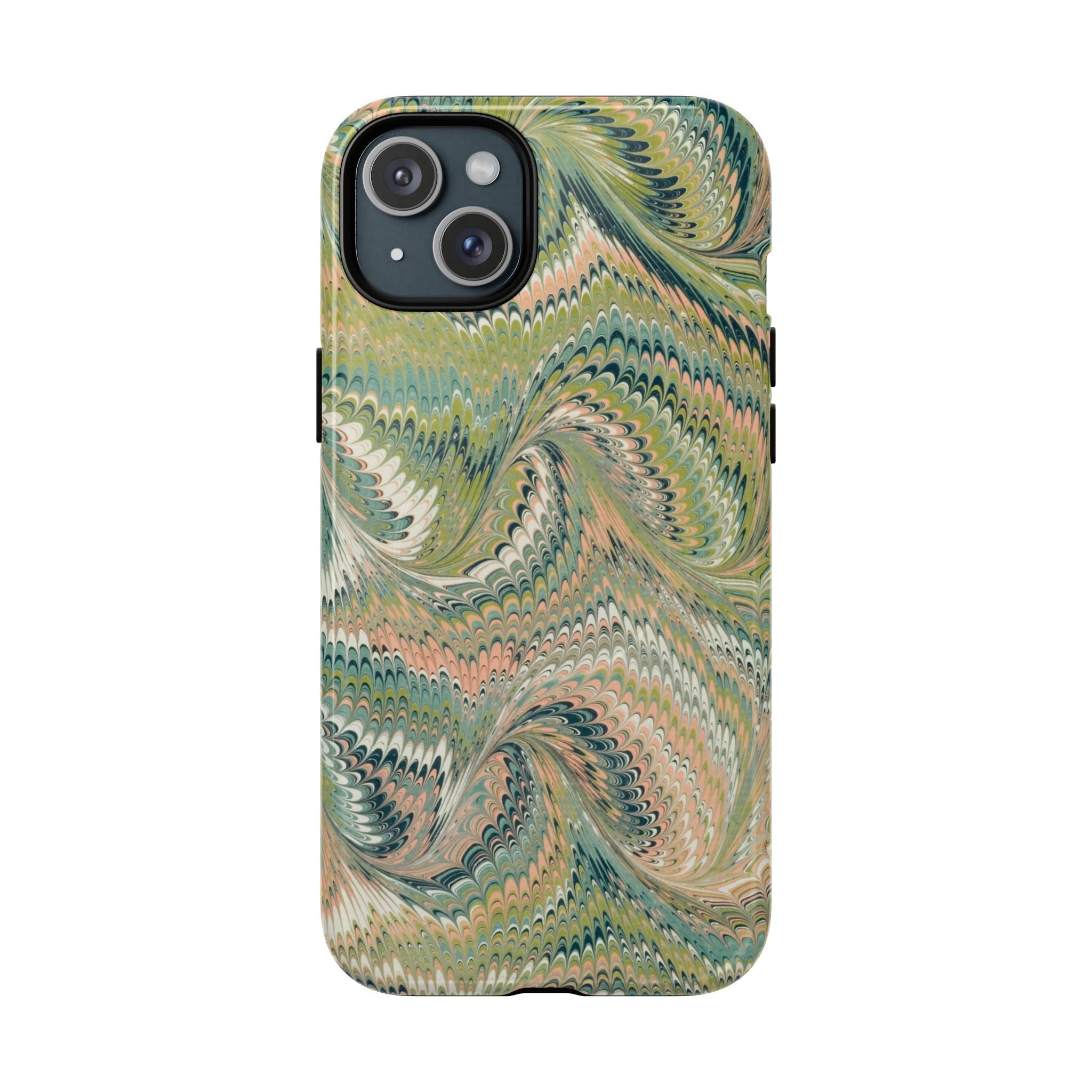 Florentine Marble iPhone Case | Inspired by Florence | Italian Marbled Paper Technique | Artisanal Green Swirl | Dual-Layer Protective Case | Matte or Glossy