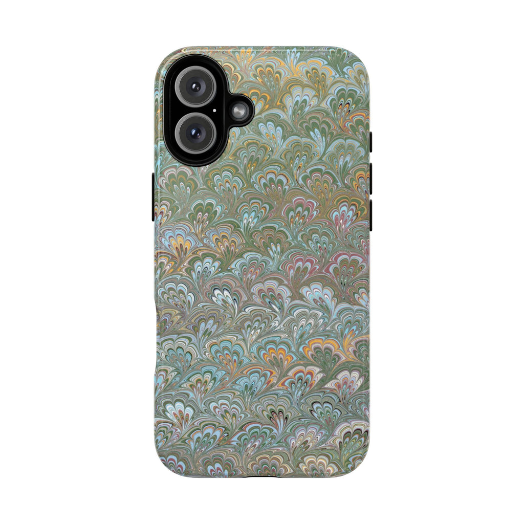 Blue and Green Feather Marbled Phone Case — Dual Layer - Tough Protective Phone Cover