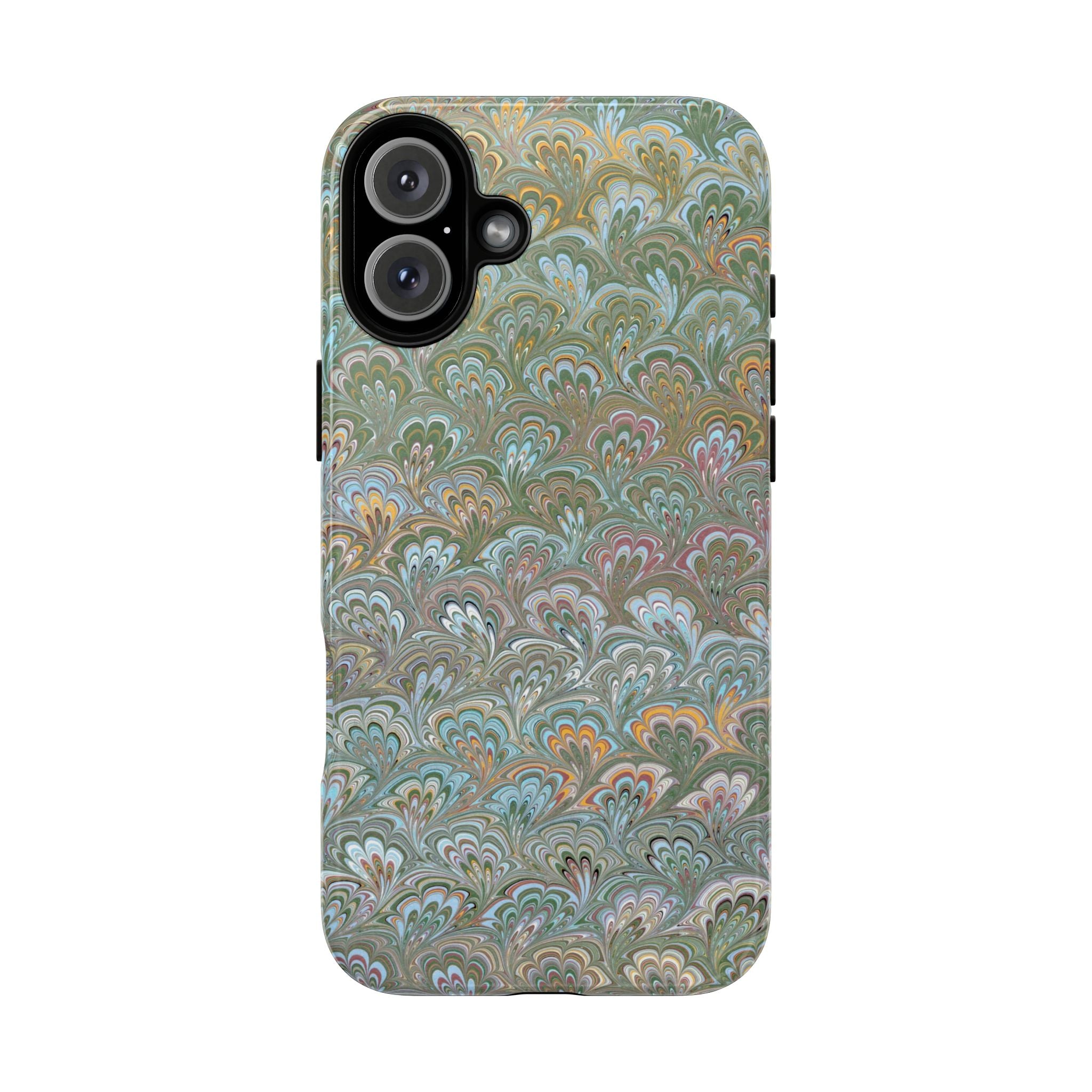 Blue and Green Feather Marbled Phone Case — Dual Layer - Tough Protective Phone Cover