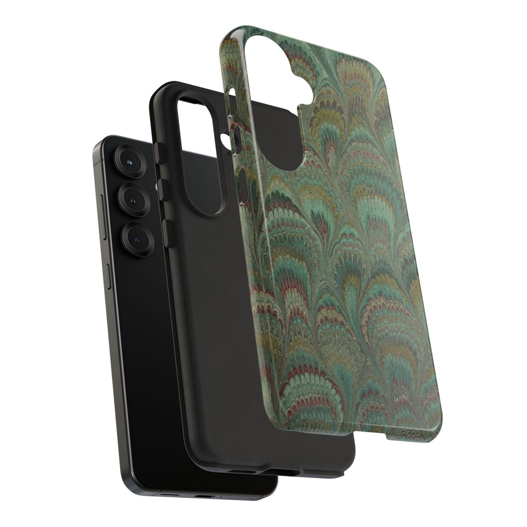 Marbled Peacock Durable Phone Case - Olive Green and Brown - Matte or Glossy