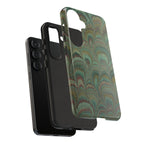 Marbled Peacock Durable Phone Case - Olive Green and Brown - Matte or Glossy
