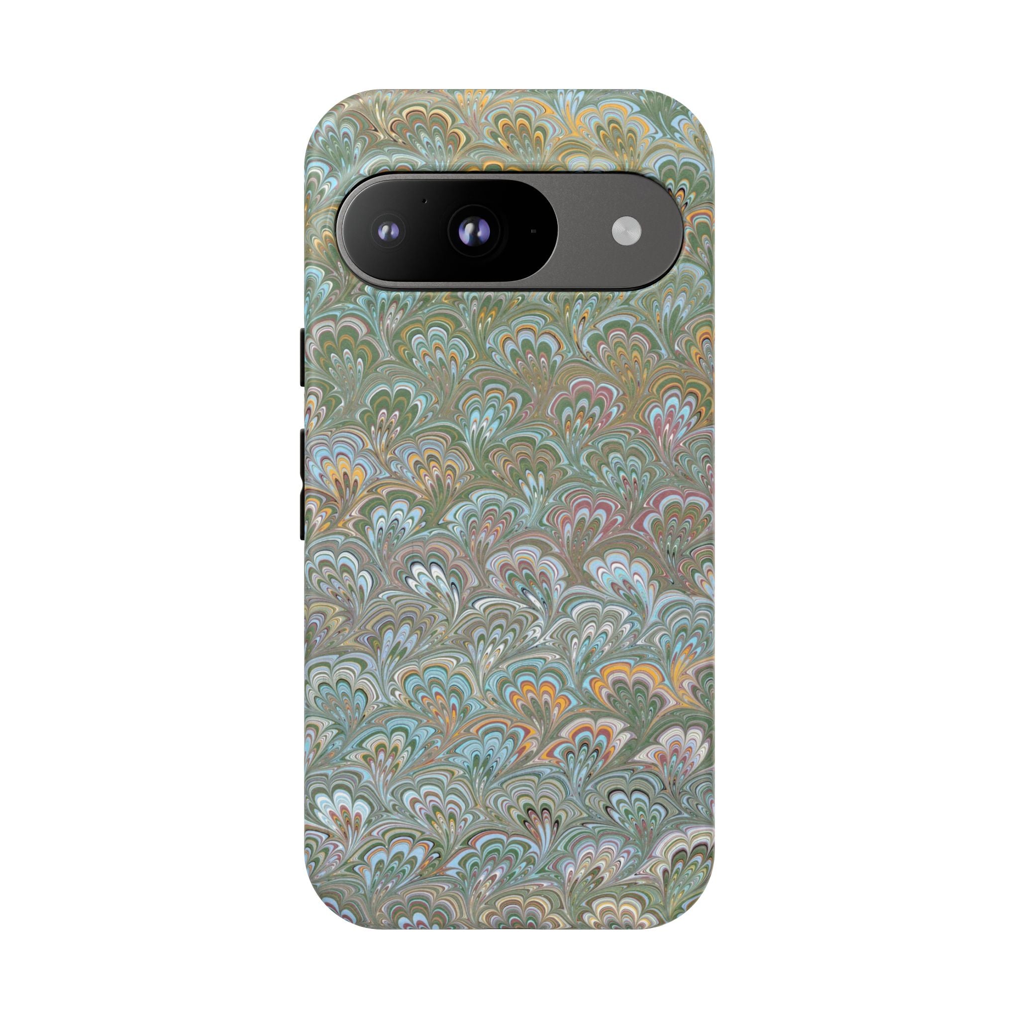Blue and Green Feather Marbled Phone Case — Dual Layer - Tough Protective Phone Cover