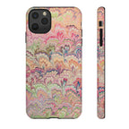Pastel Pink + Green Feather Marbled Phone Case - Dual Layer Phone Cover