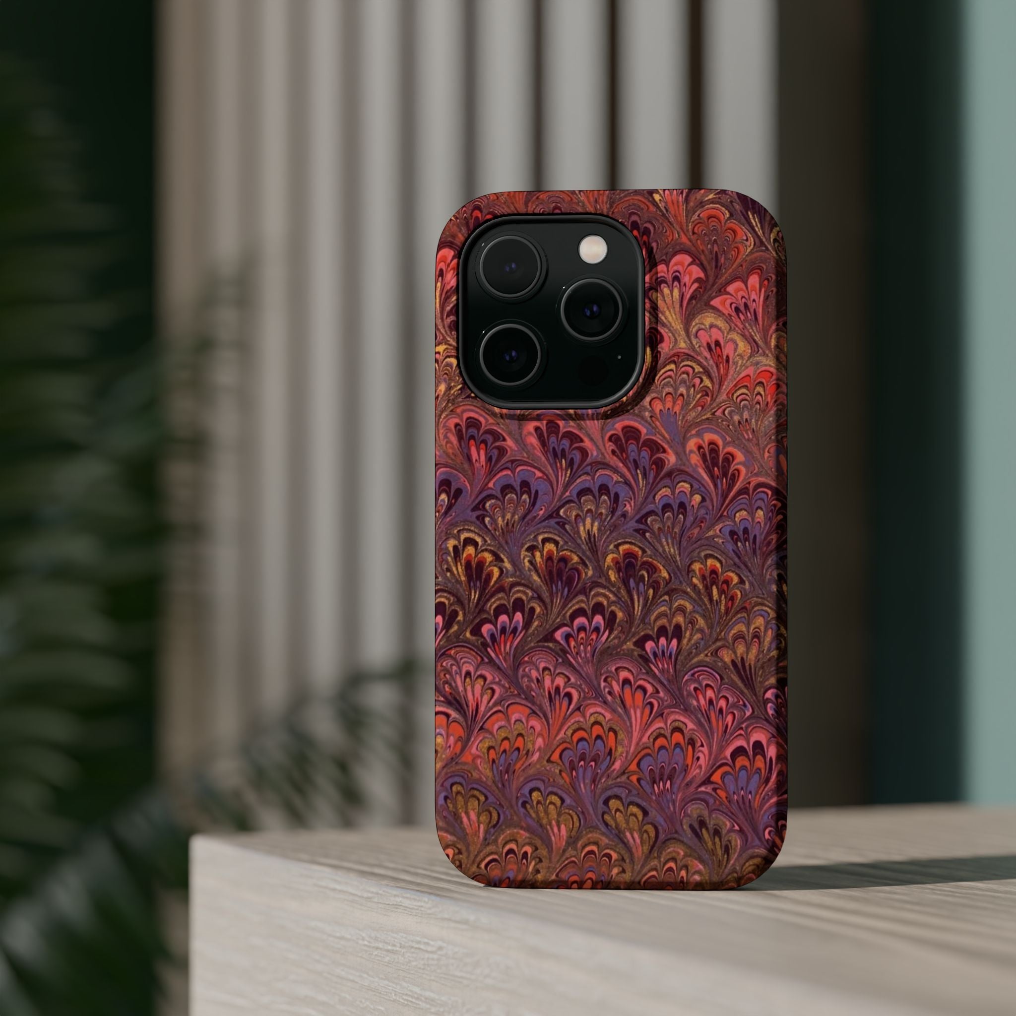Mag Safe Marble iPhone Case - Red, Burgundy, Lavender & Gold Impact-Resistant