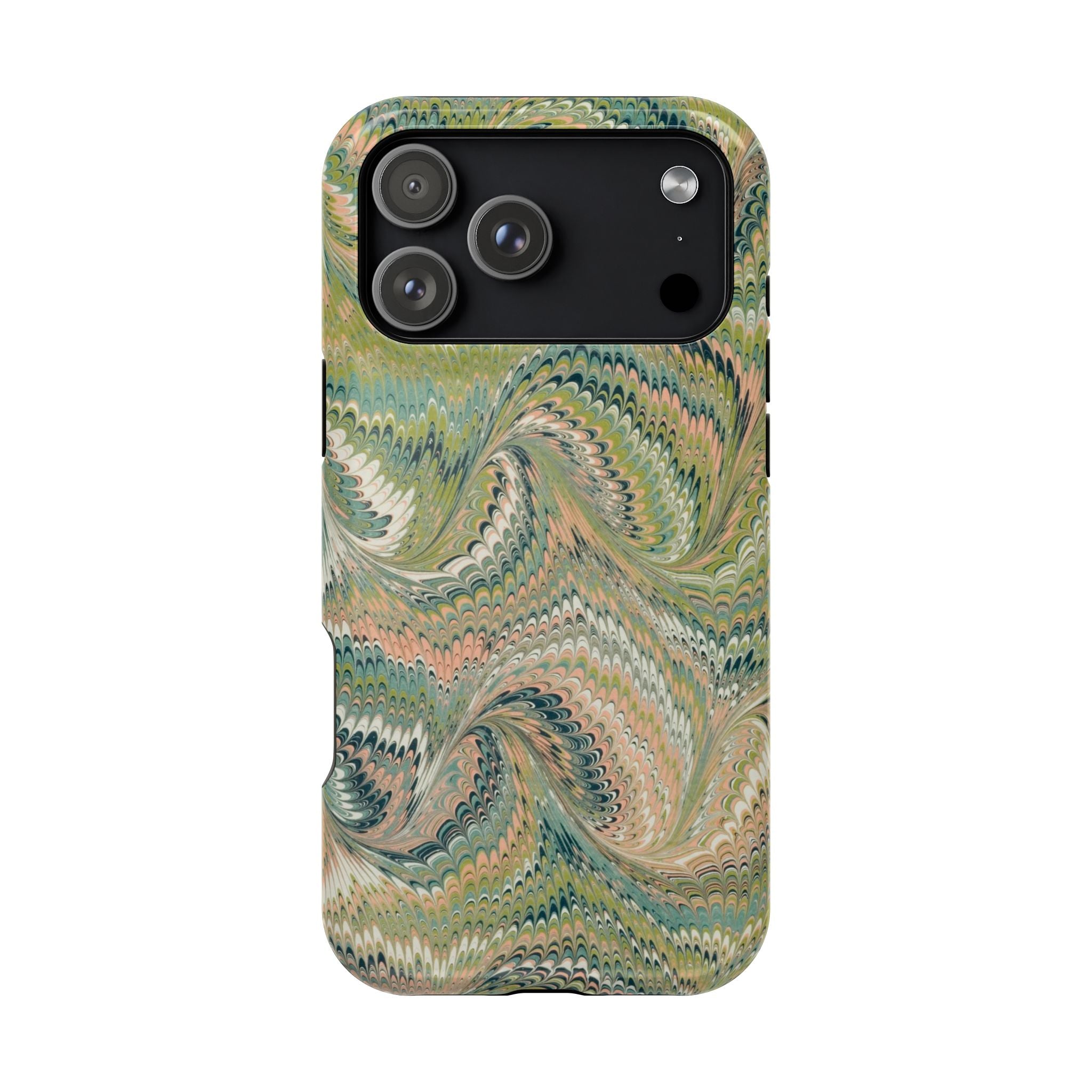 Marbled Swirl Pink and Green Impact-Resistant Phone Case for Apple + Samsung