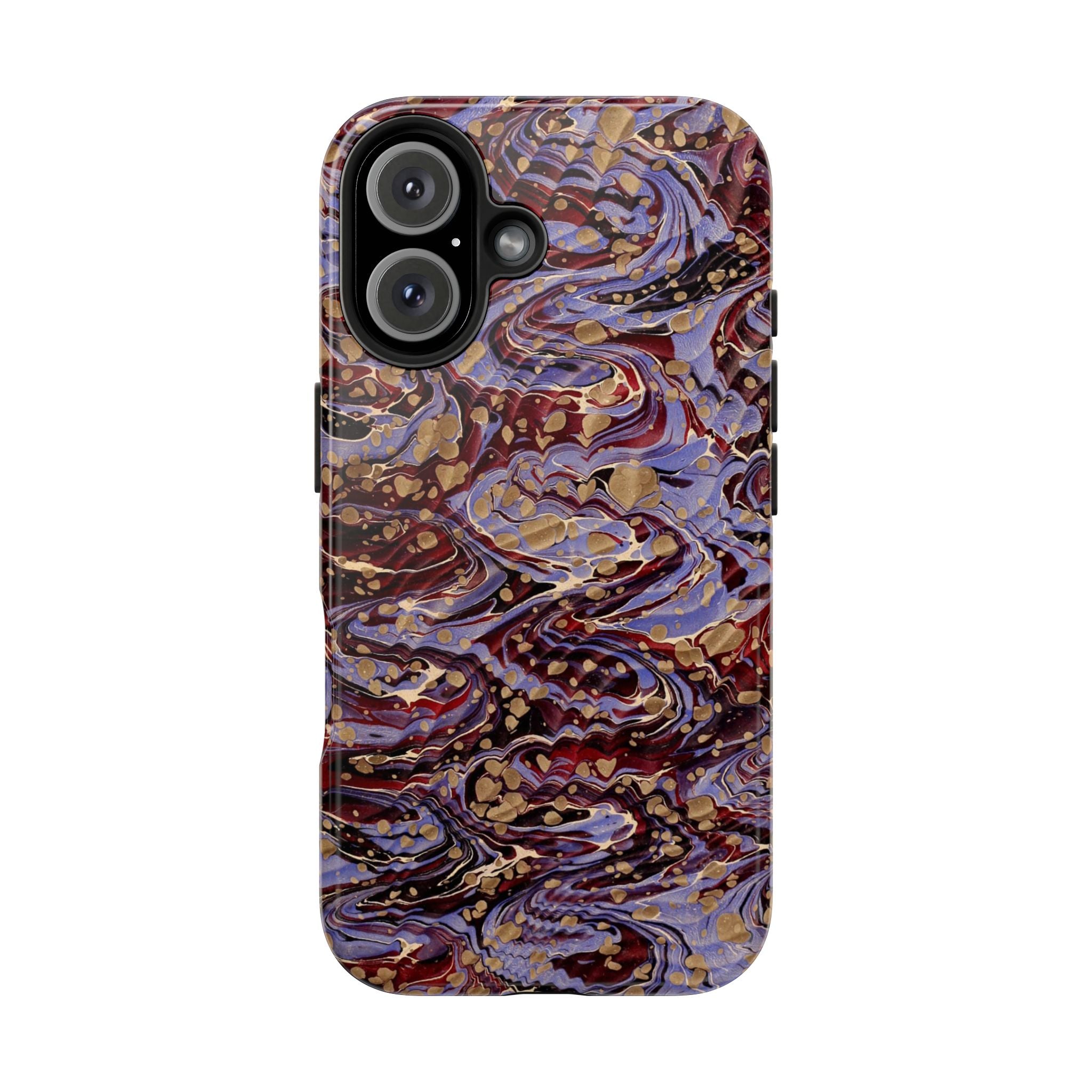 Vintage Fall Colors Marbled Peacock Feather Dual Layer Phone Case - Lavender, Burgundy + Gold