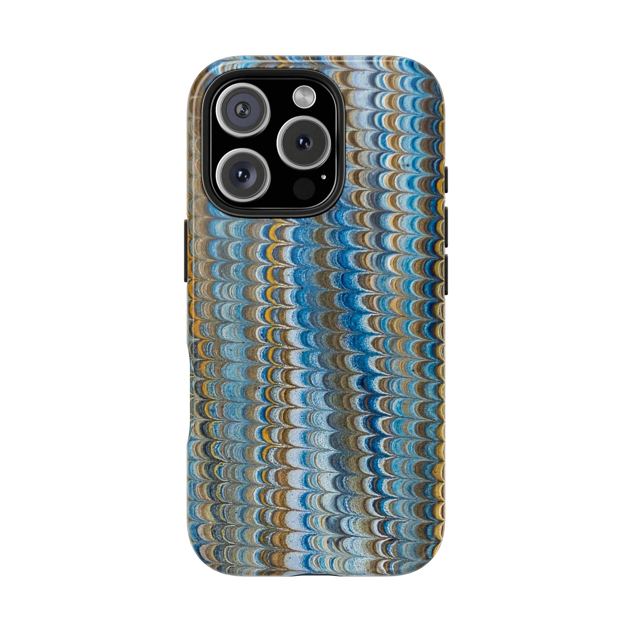 Blue Medley Vertical Feathered Marbled Design Tough Phone Case - Dual Layer