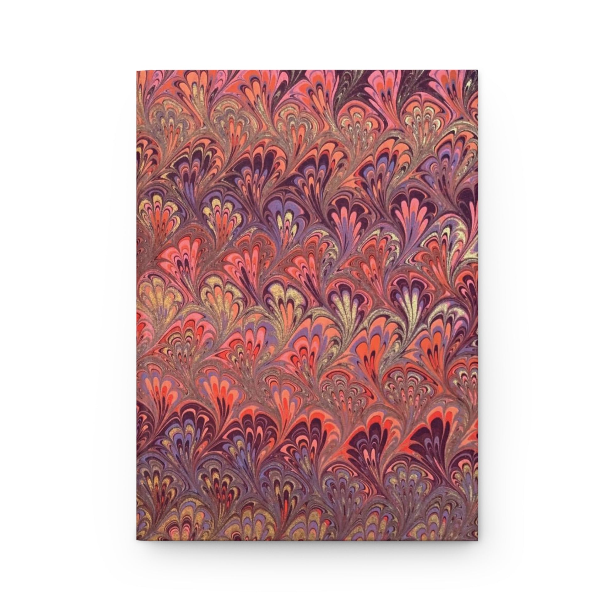 Burgundy Hues Hand-Painted Italian Feather Marble Design on Hardcover Journal Matte