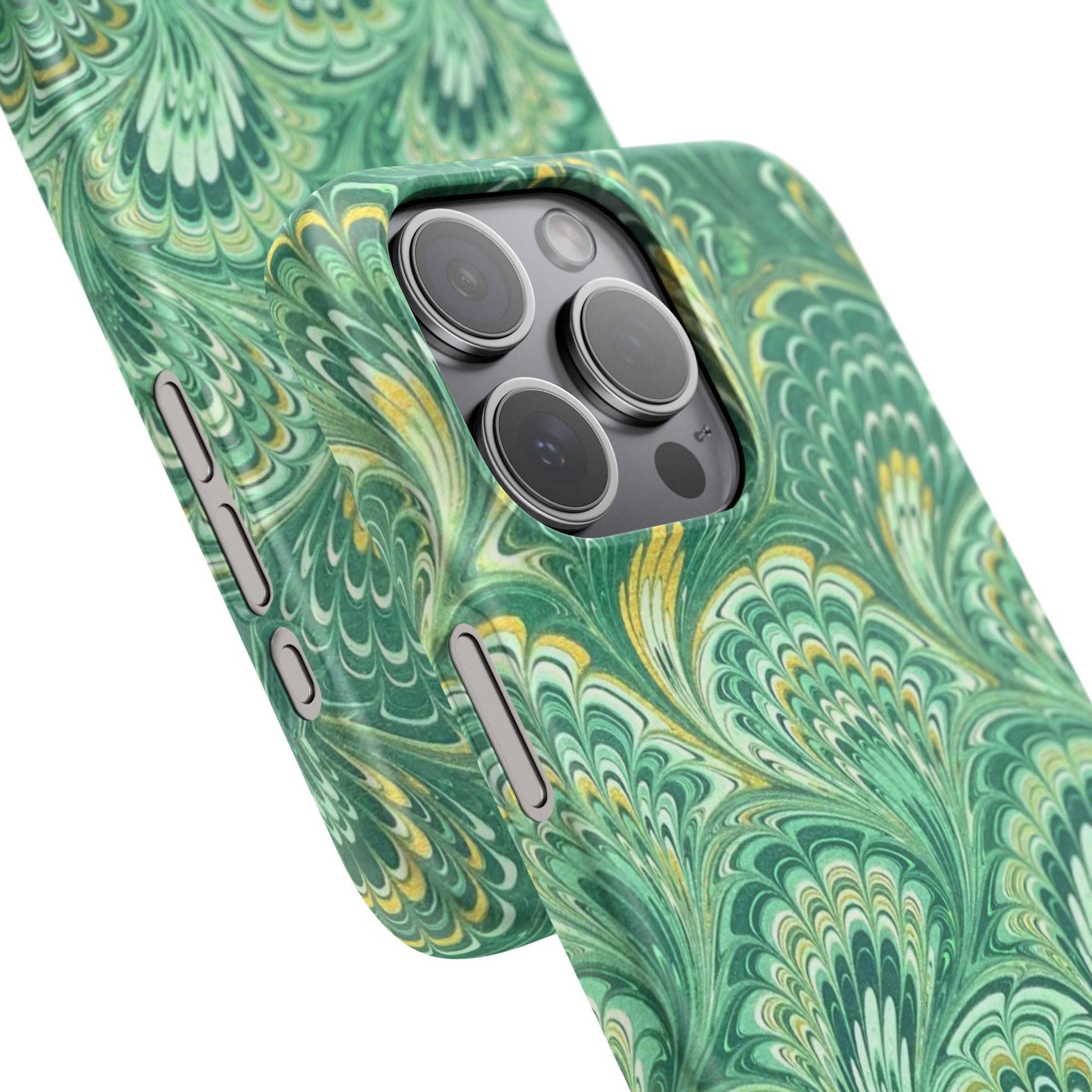 Marbled Feather Green Swirl - Single Layer Slim Phone Case