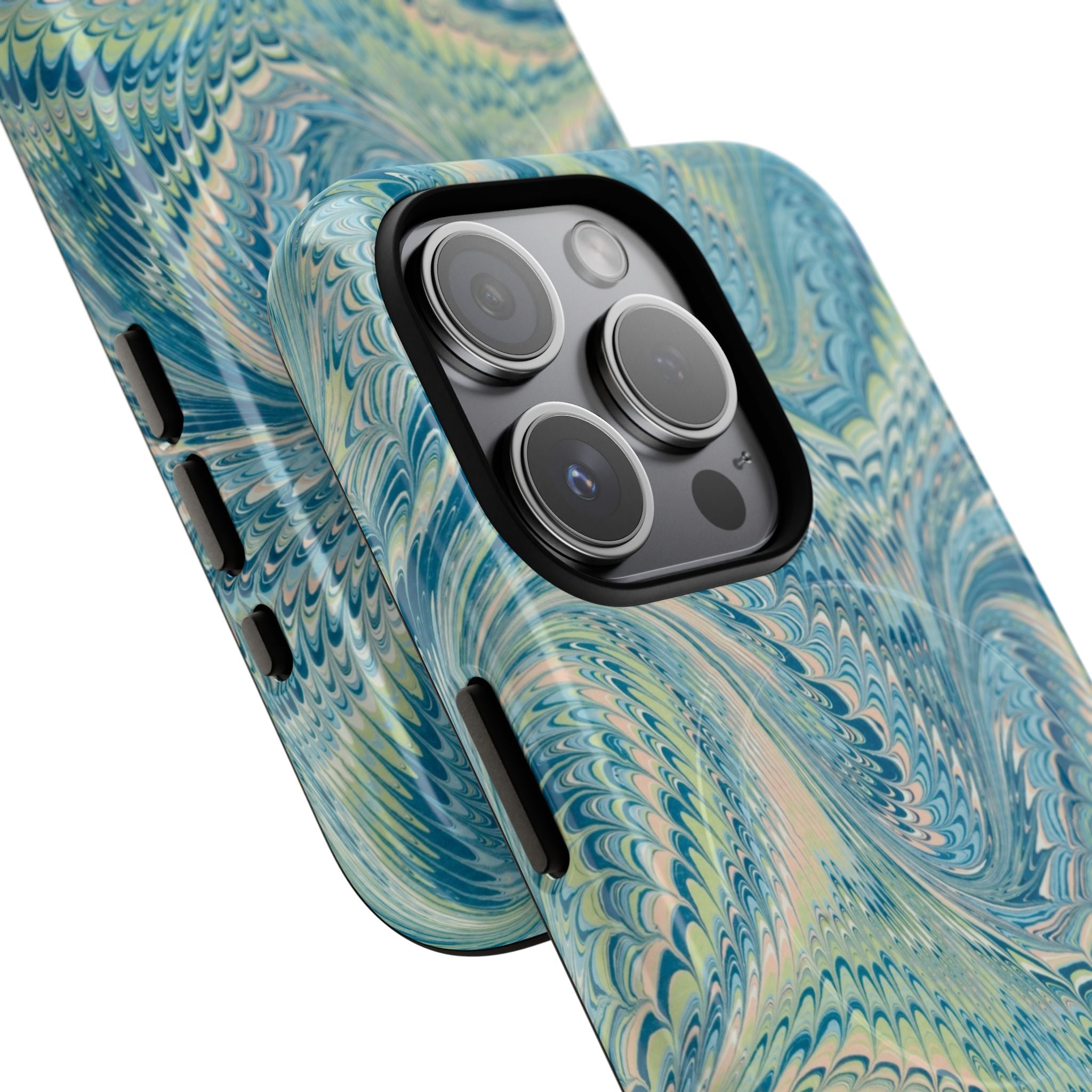Aqua + Green Marble Phone Case - Impact-Resistant Durable - Dual Cover Design