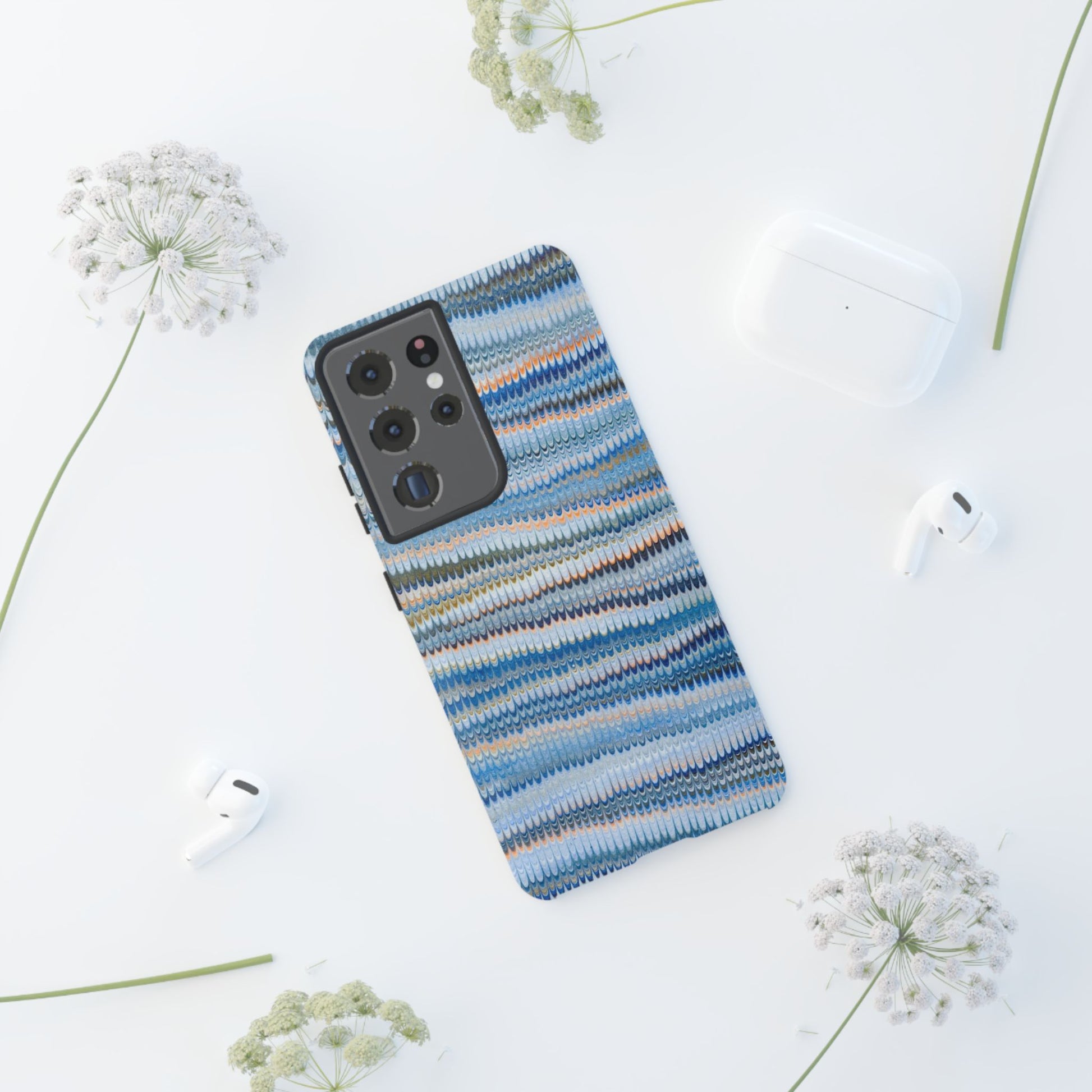 Blue Marbled Phone Cases iPhone 16 + Samsung + Apple + Google - all models, Vintage Marbled Design - Tough Cases