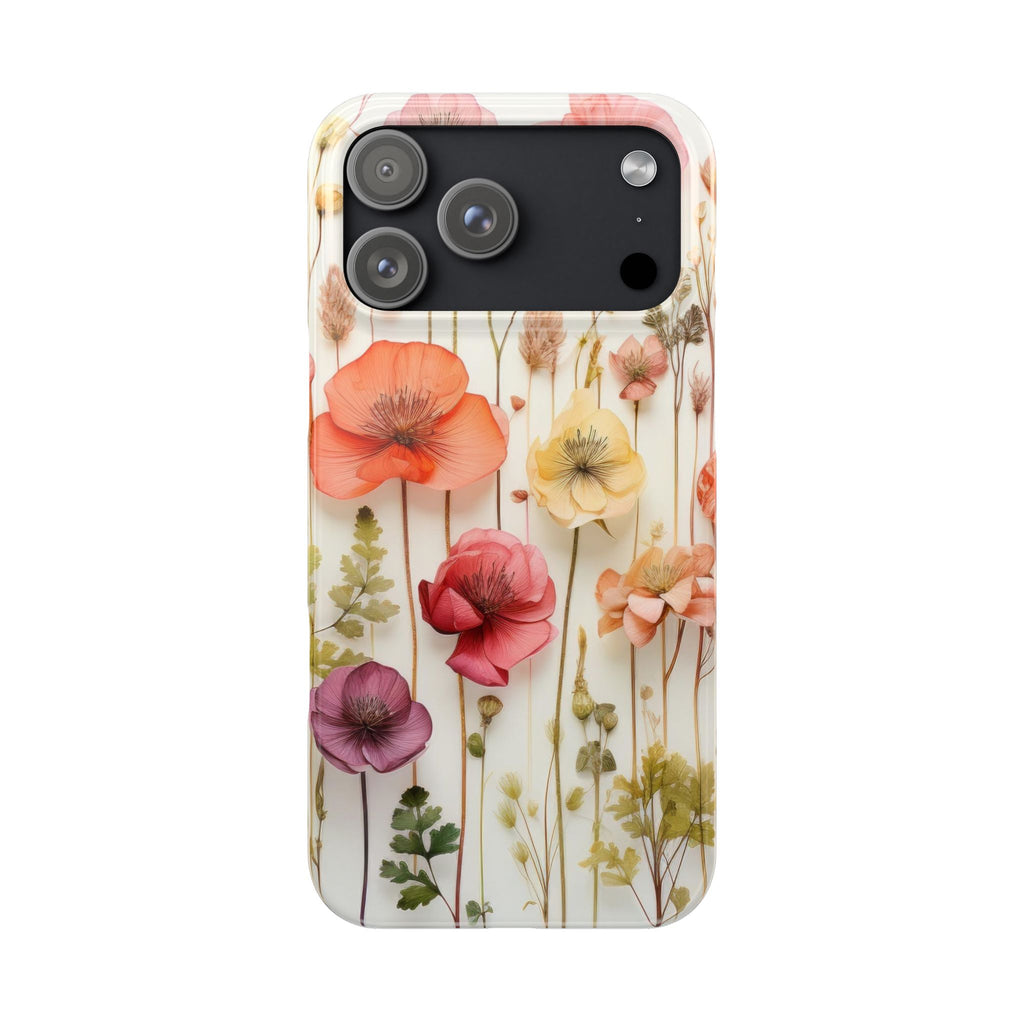 Slim Phone Case - Pink Floral Pressed Flowers iPhone 17 and Other Sizes - Glossy Finish