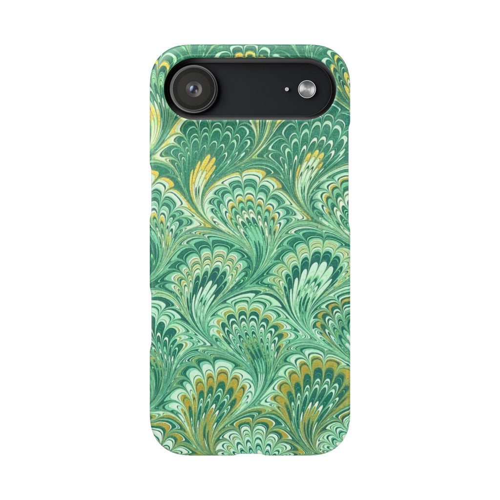 Marbled Feather Green Swirl - Single Layer Slim Phone Case