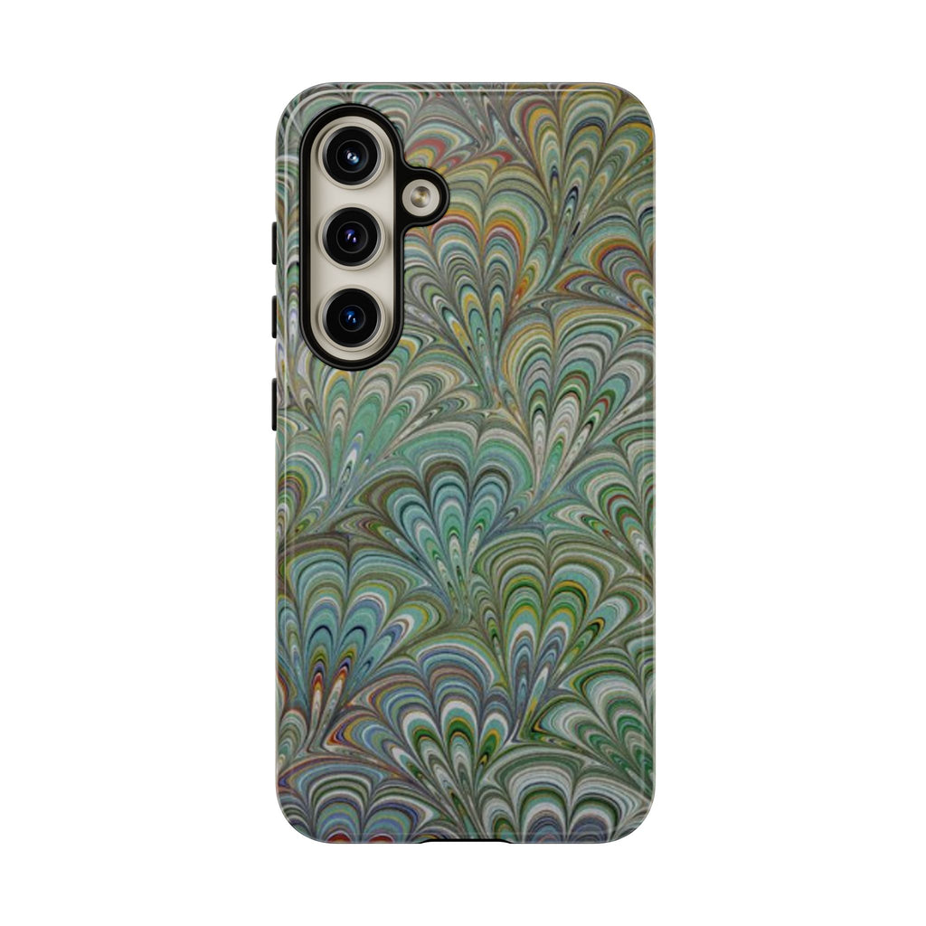 Green Marbled Peacock Durable Phone Case - Matte or Glossy