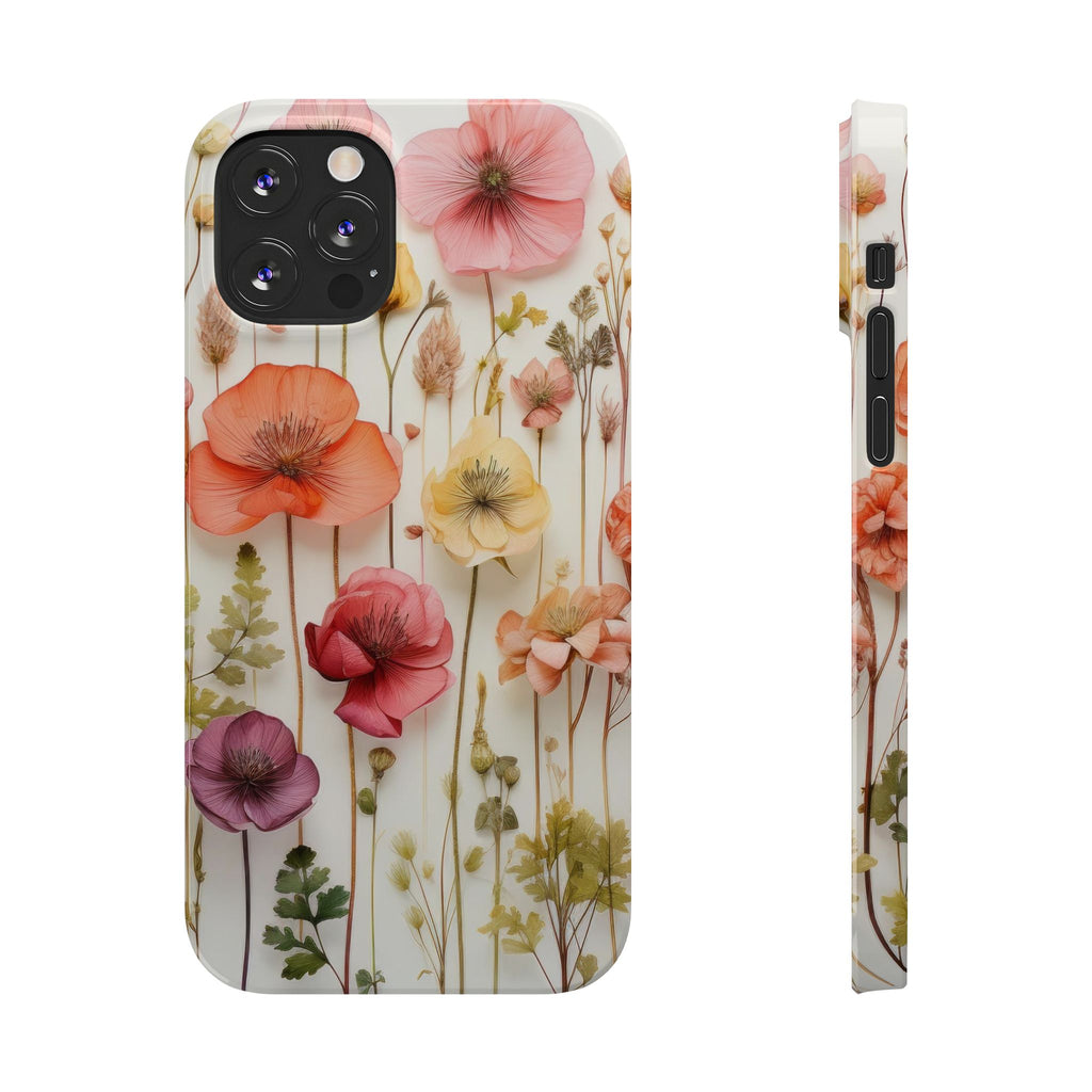 Slim Phone Case - Pink Floral Pressed Flowers iPhone 17 and Other Sizes - Glossy Finish