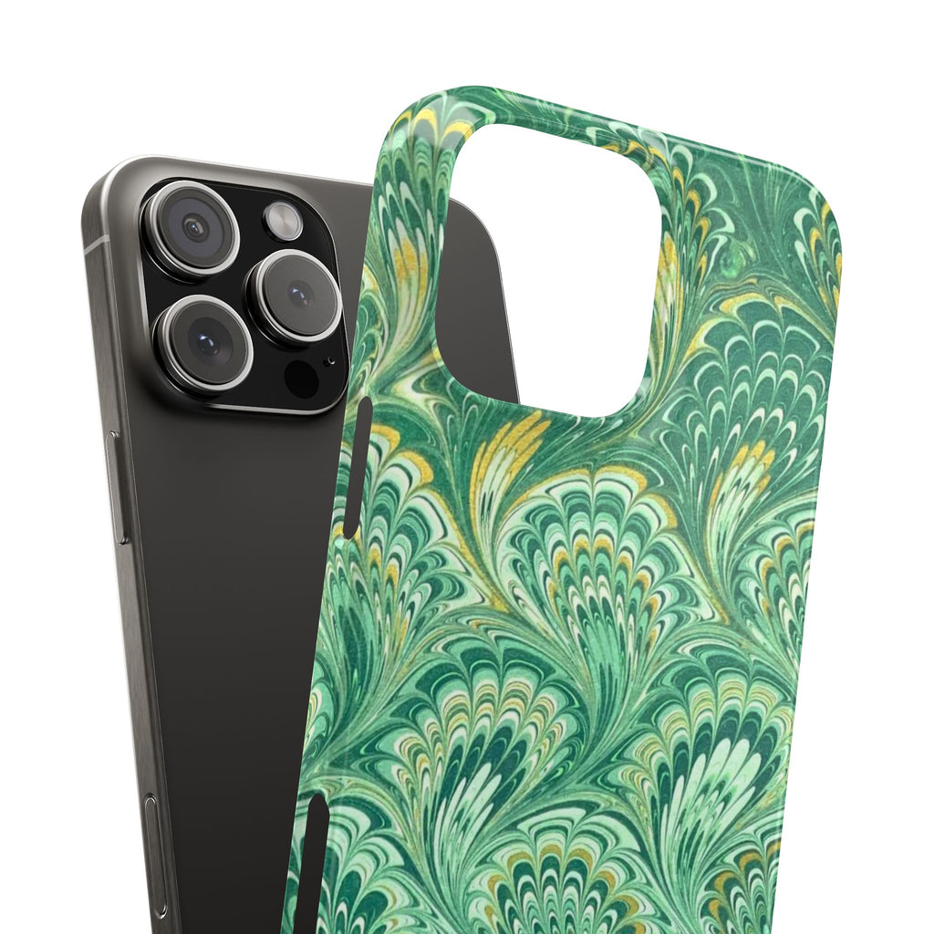 Marbled Feather Green Swirl - Single Layer Slim Phone Case