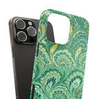 Marbled Feather Green Swirl - Single Layer Slim Phone Case