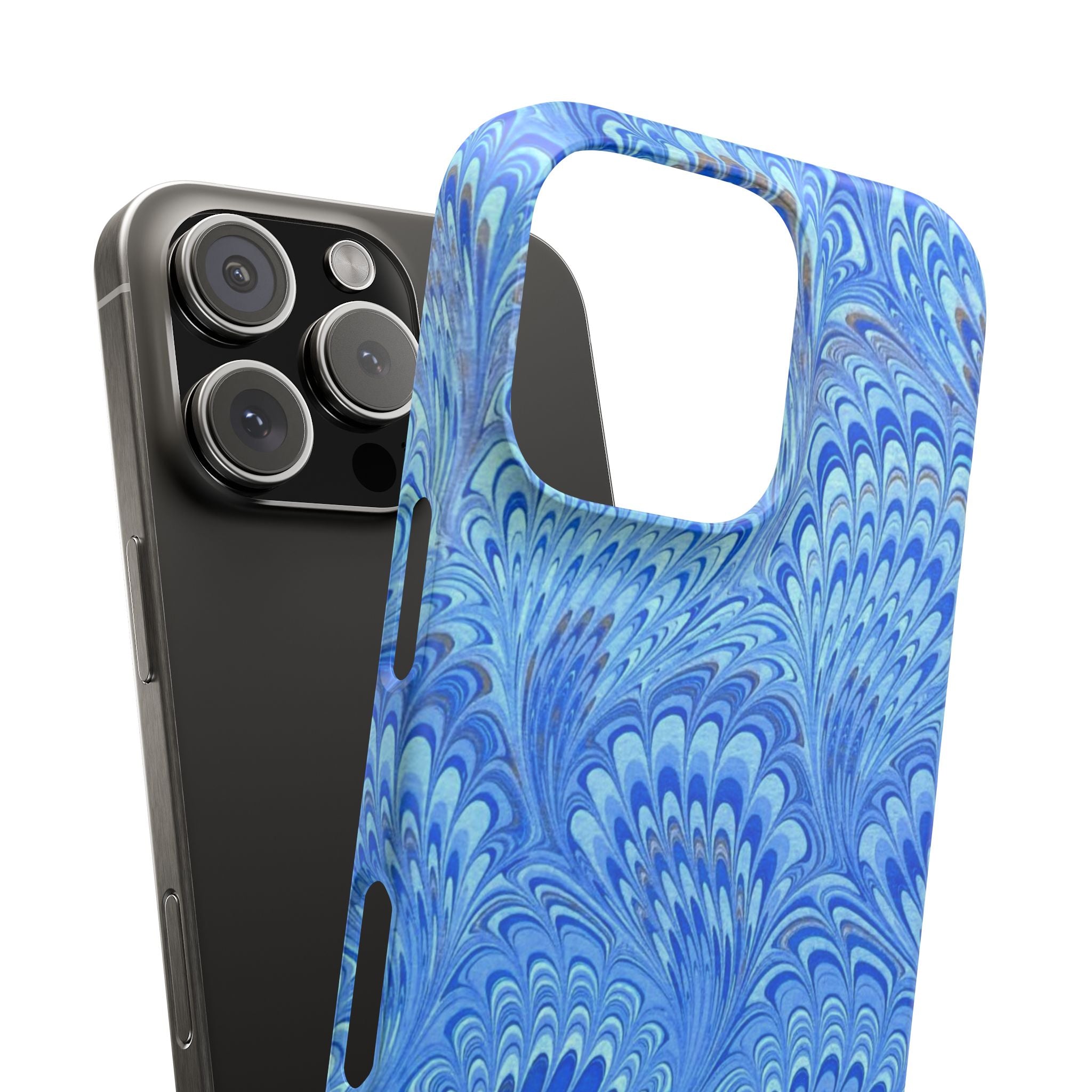 Marbled Feather Blue Swirl - Single Layer Slim Phone Case