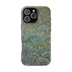 iPhone17 + All Models Phone Cases, Italian Peacock Feather Design, Stylish Impact-Resistant Shell, Protective Cover, Green Peacock Print