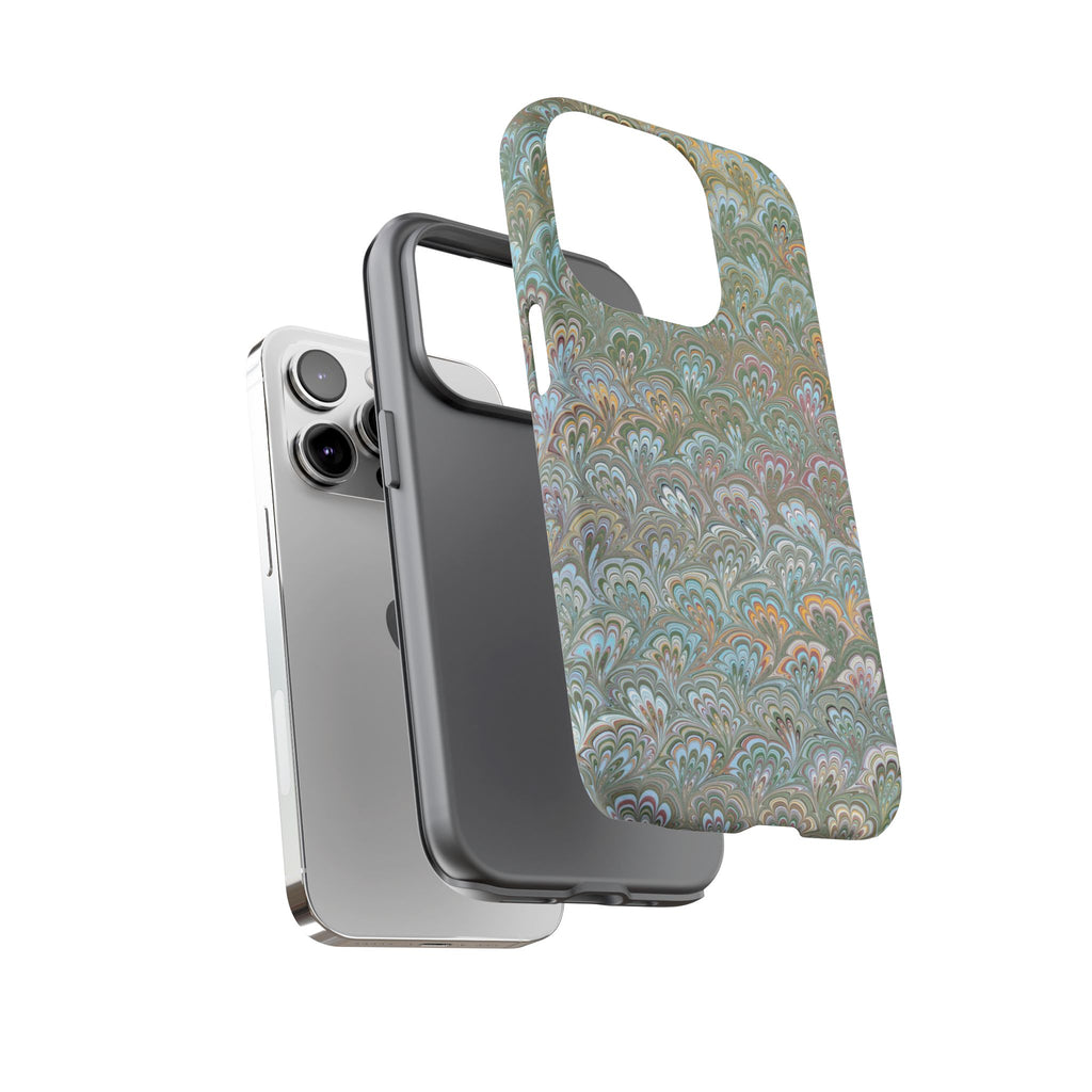Blue and Green Feather Marbled Phone Case — Dual Layer - Tough Protective Phone Cover