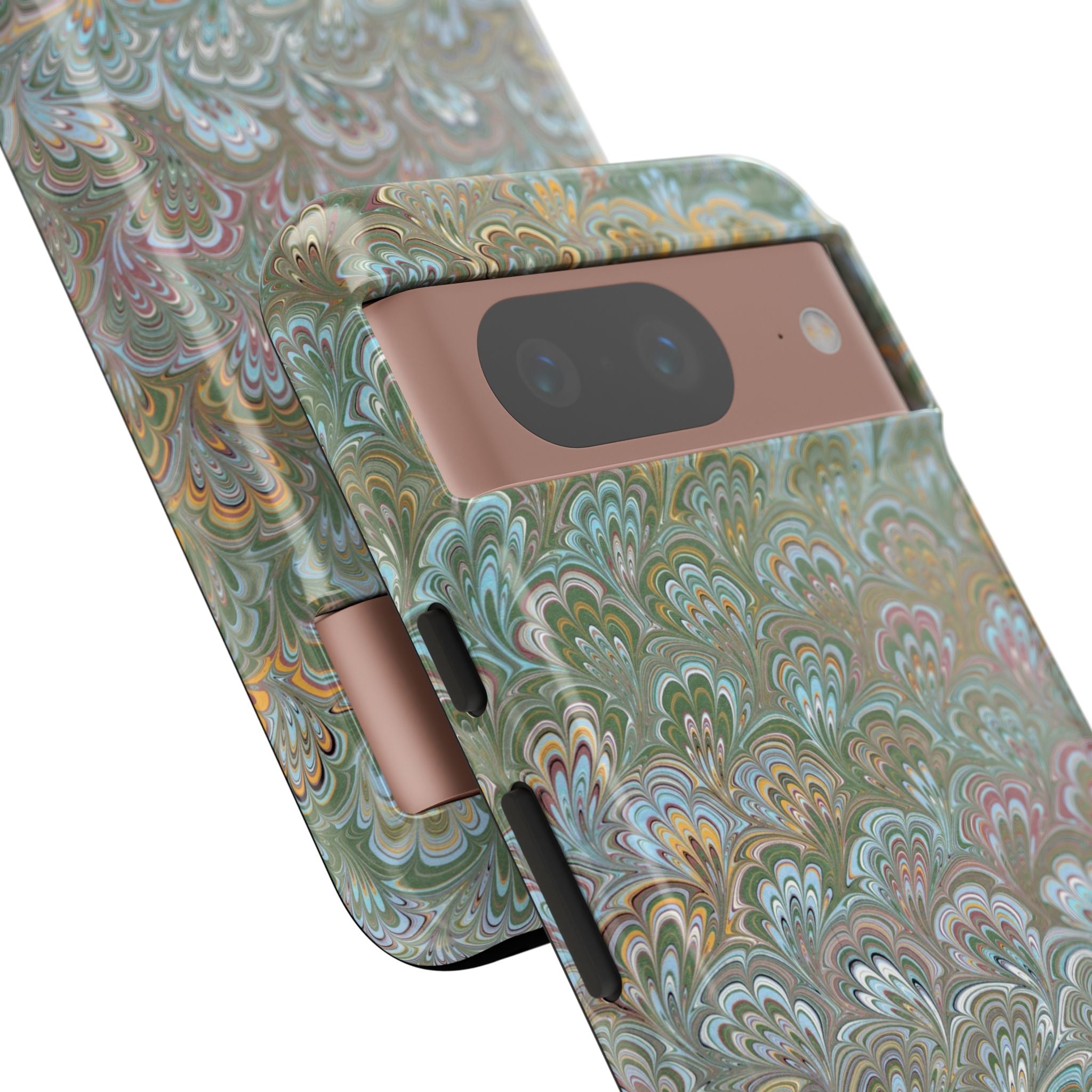 Blue and Green Feather Marbled Phone Case — Dual Layer - Tough Protective Phone Cover