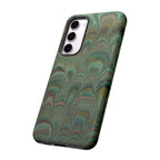 Marbled Peacock Durable Phone Case - Olive Green and Brown - Matte or Glossy