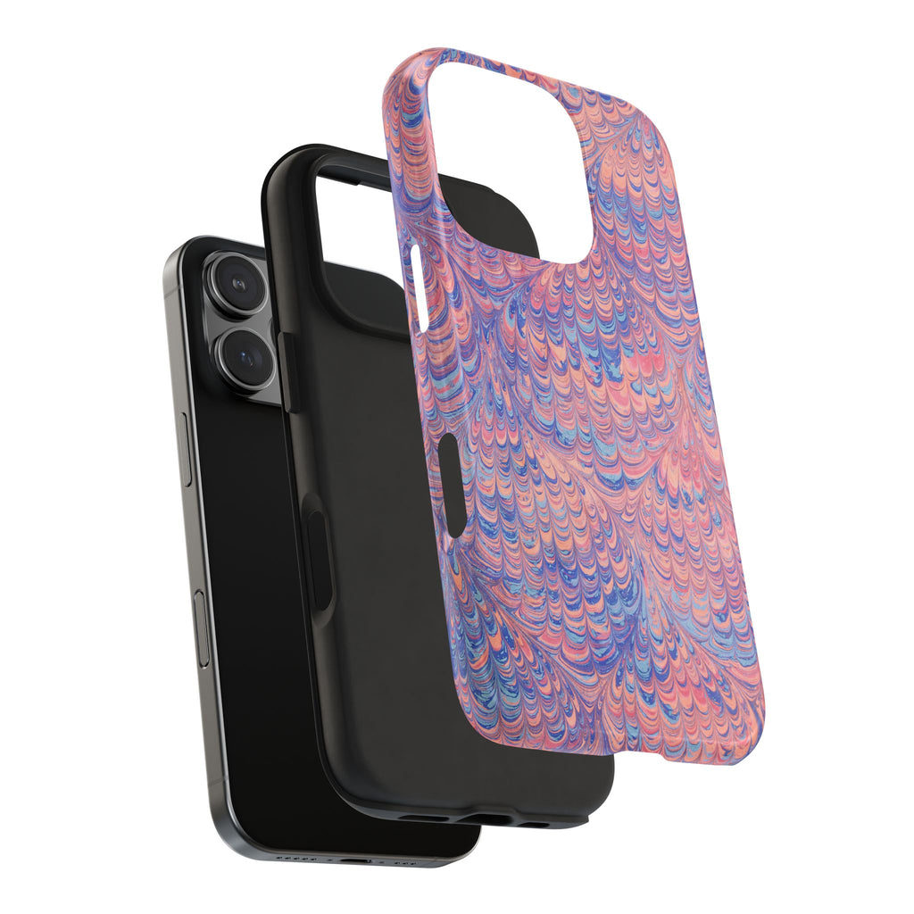 Dusty Pink + Blue Vintage Peacock Marbled Tough Phone Case - Dual Layer