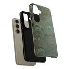 Marbled Peacock Durable Phone Case - Olive Green and Brown - Matte or Glossy
