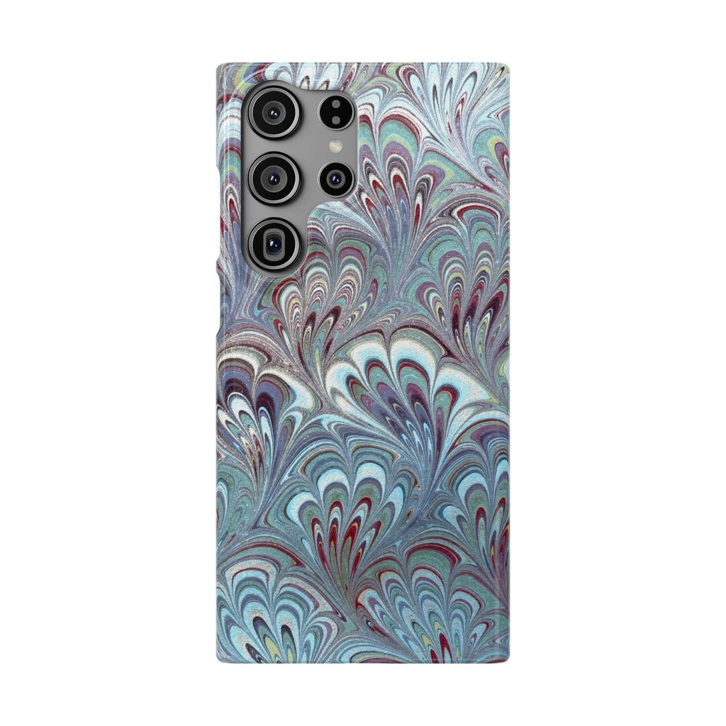 Marbled Feather Blue, White + Burgundy Swirl - Single Layer Slim Phone Case