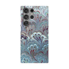 Marbled Feather Blue, White + Burgundy Swirl - Single Layer Slim Phone Case