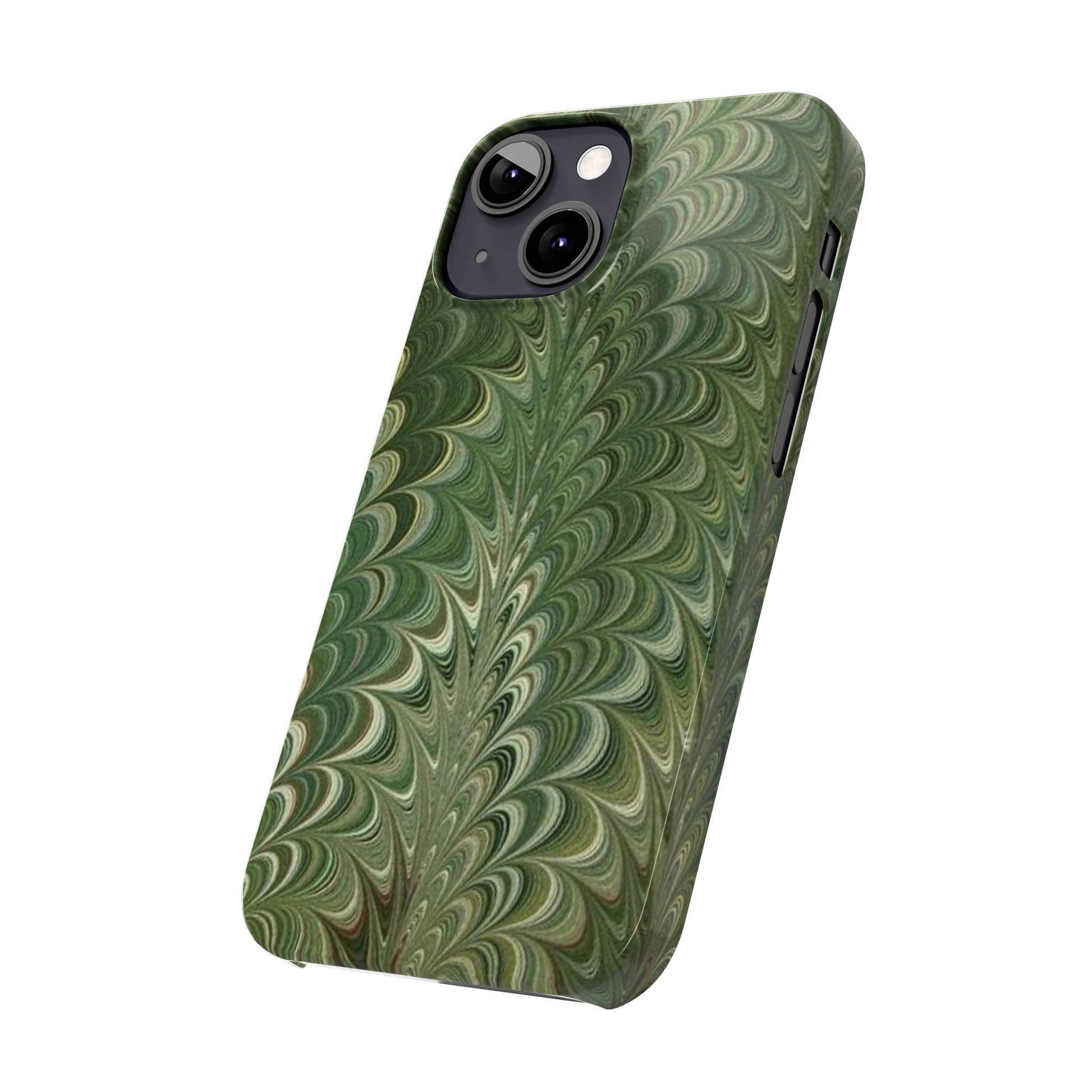 Deep Green Hues of Italian Hand-Painted, Vintage Marbled Paper from Italy Designed Phone Case, iPhone16 Case and all iPhone Cases
