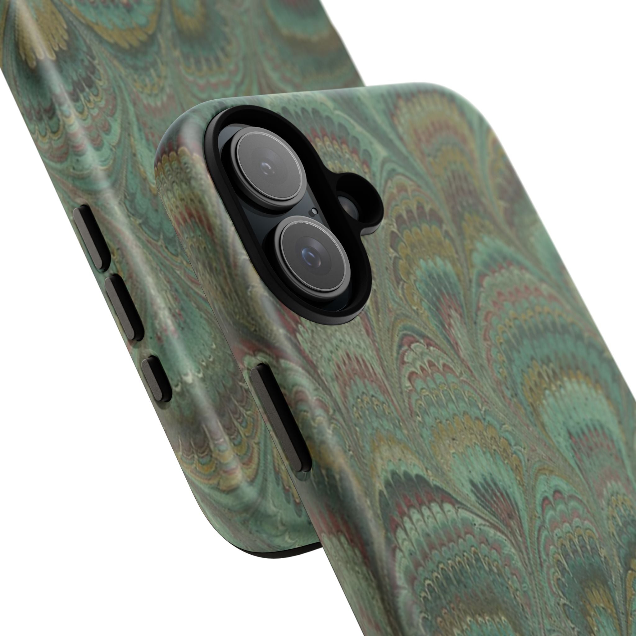 Marbled Peacock Durable Phone Case - Olive Green and Brown - Matte or Glossy