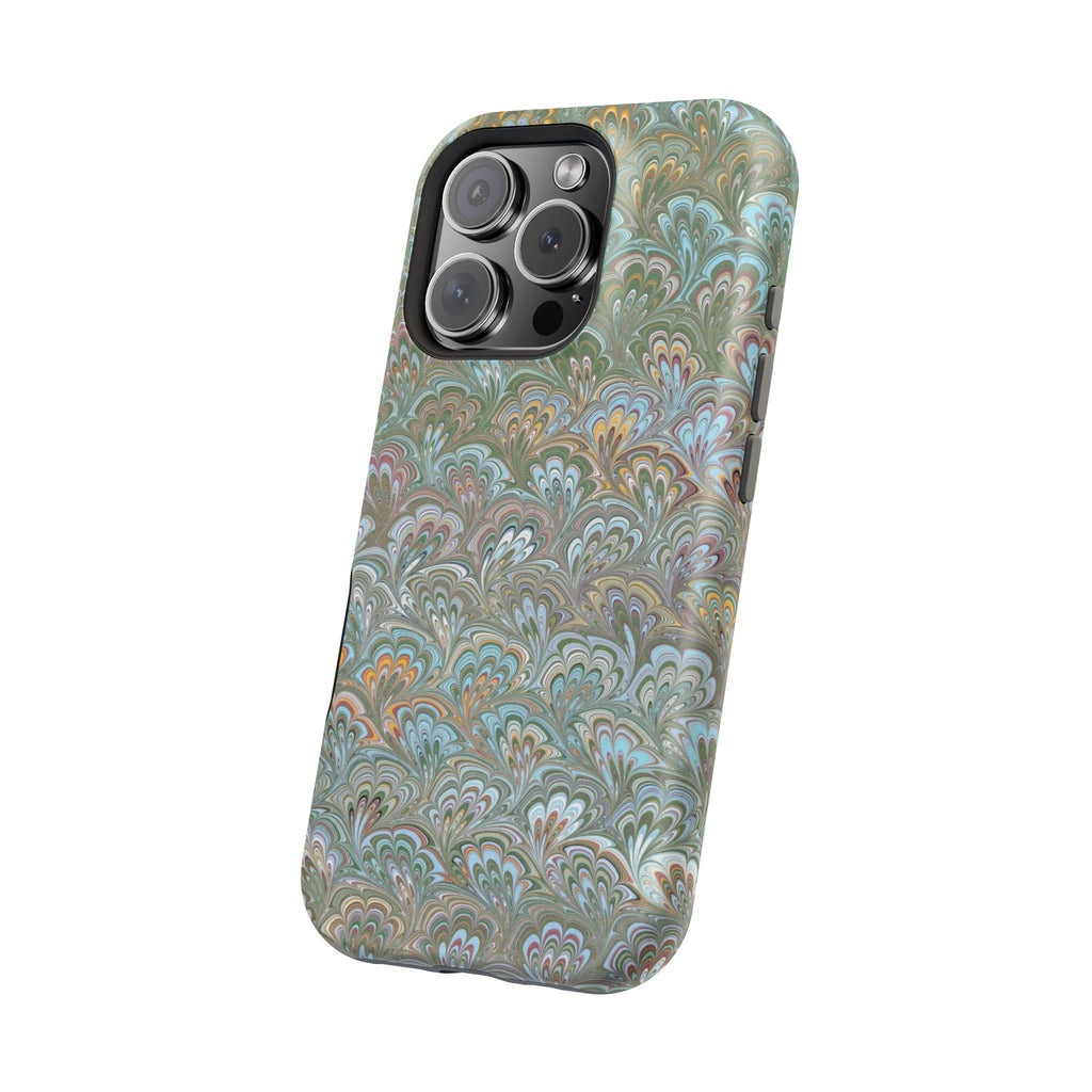 Green, Blue, + White Marbled Peacock - Dual Layer MAG SAFE Phone Case