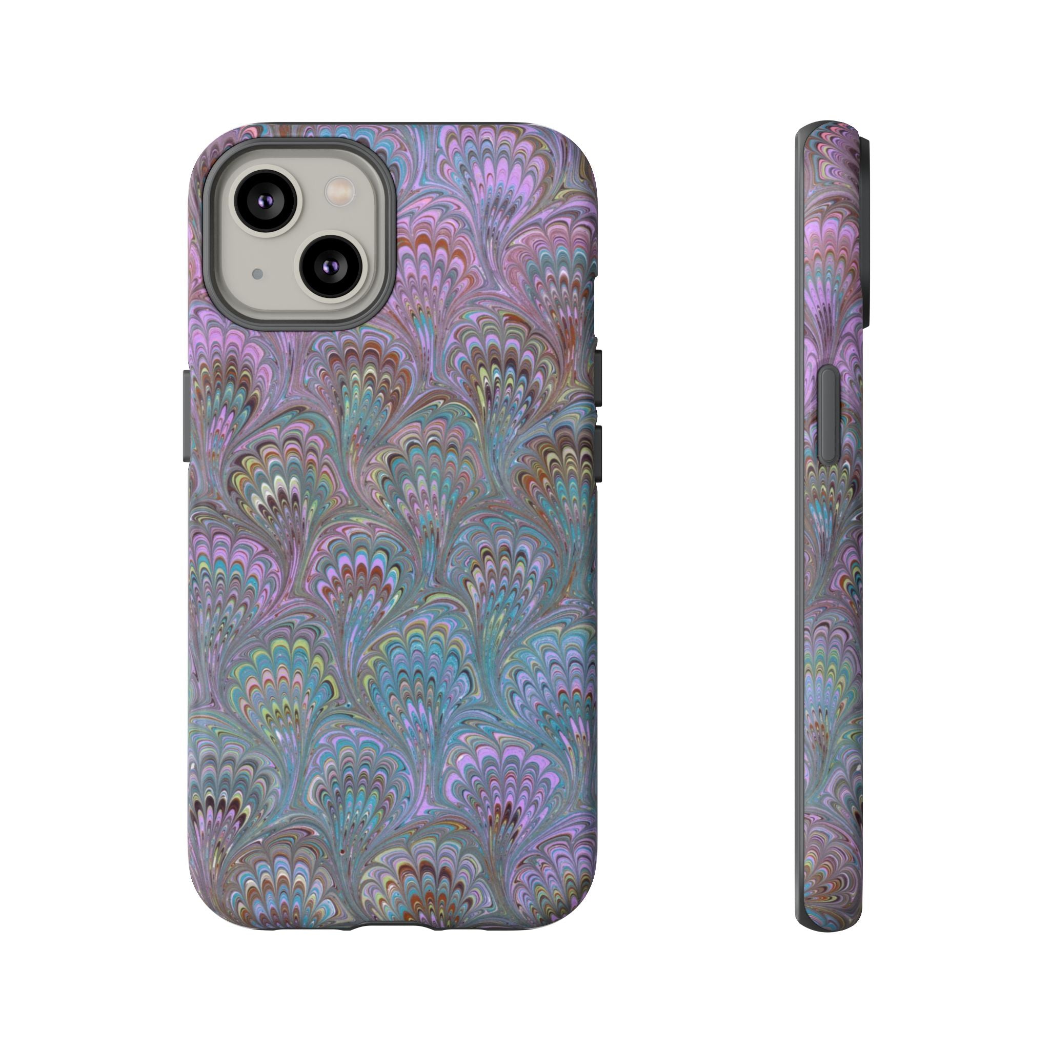 Lavender Marbled Peacock Durable Phone Case - Matte or Glossy
