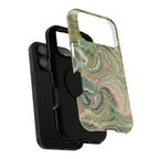 Marbled Swirl Pastel Pink and Green Impact-Resistant Dual Layer Phone Case