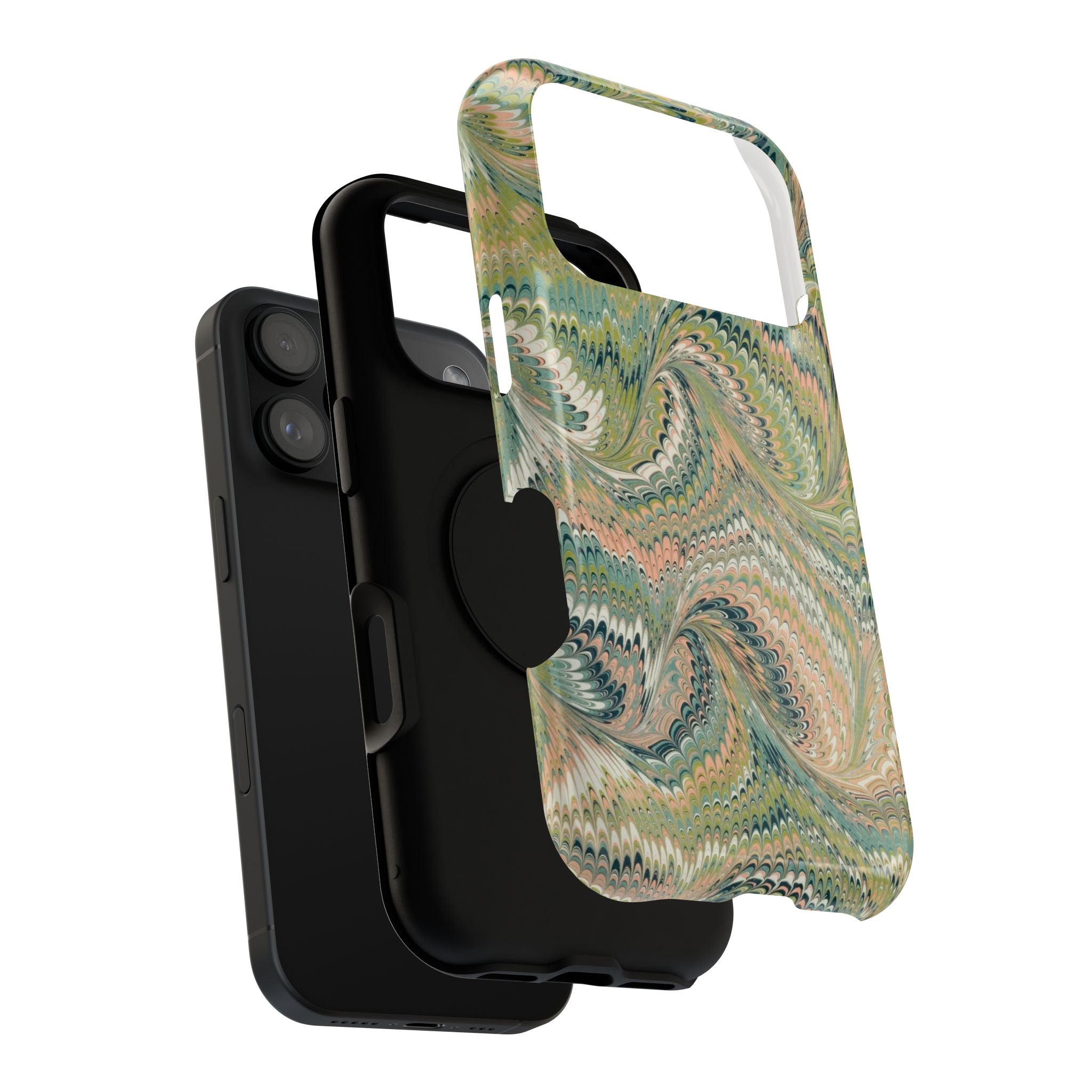 Marbled Swirl Pastel Pink and Green Impact-Resistant Dual Layer Phone Case