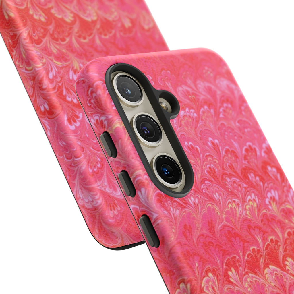 Pink and Gold Marbled Peacock Durable Phone Case - Olive Green and Brown - Matte or Glossy