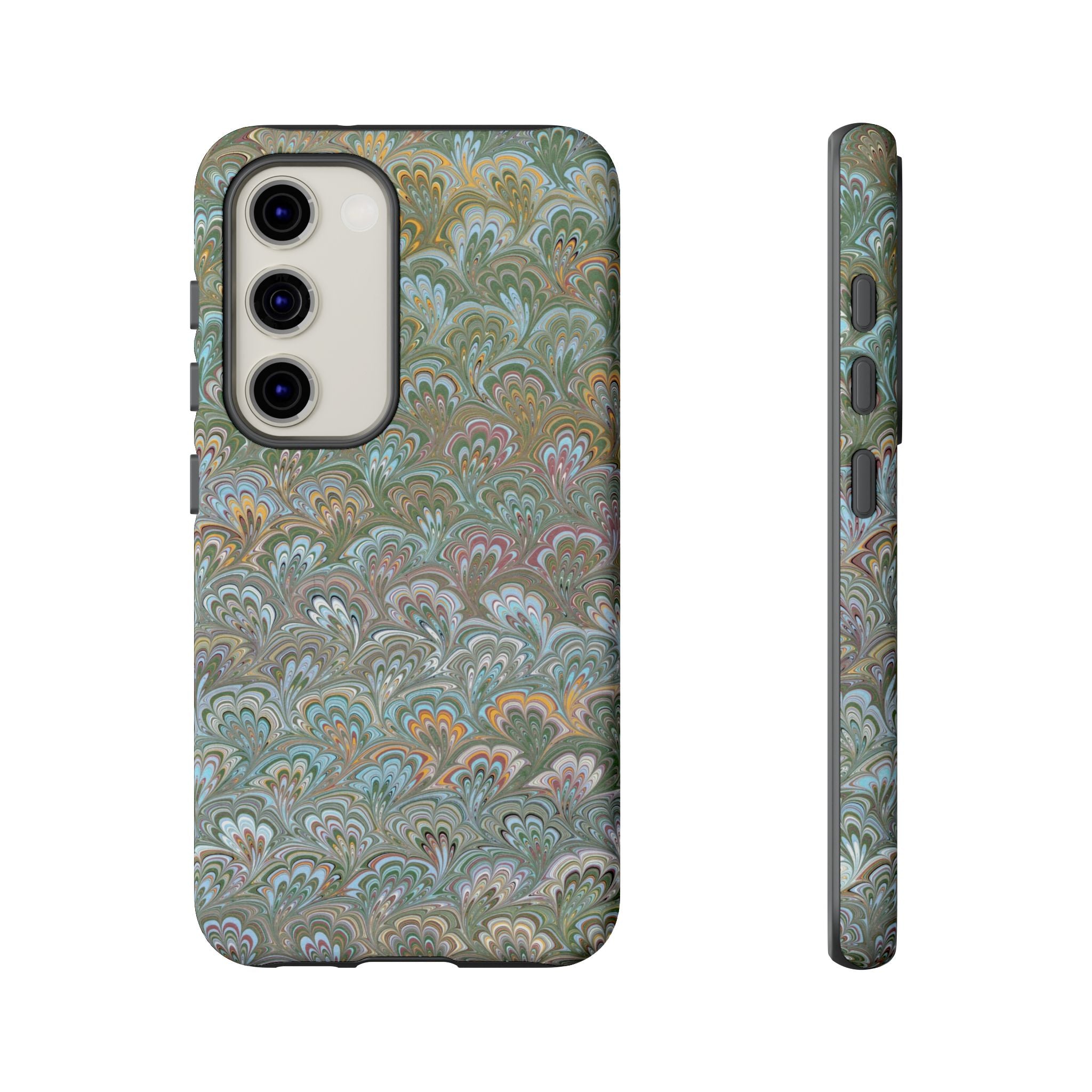 Blue and Green Feather Marbled Phone Case — Dual Layer - Tough Protective Phone Cover