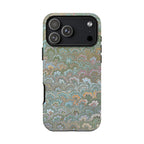 Blue + Green Feather Marbled Phone Case - Dual Layer Phone Cover