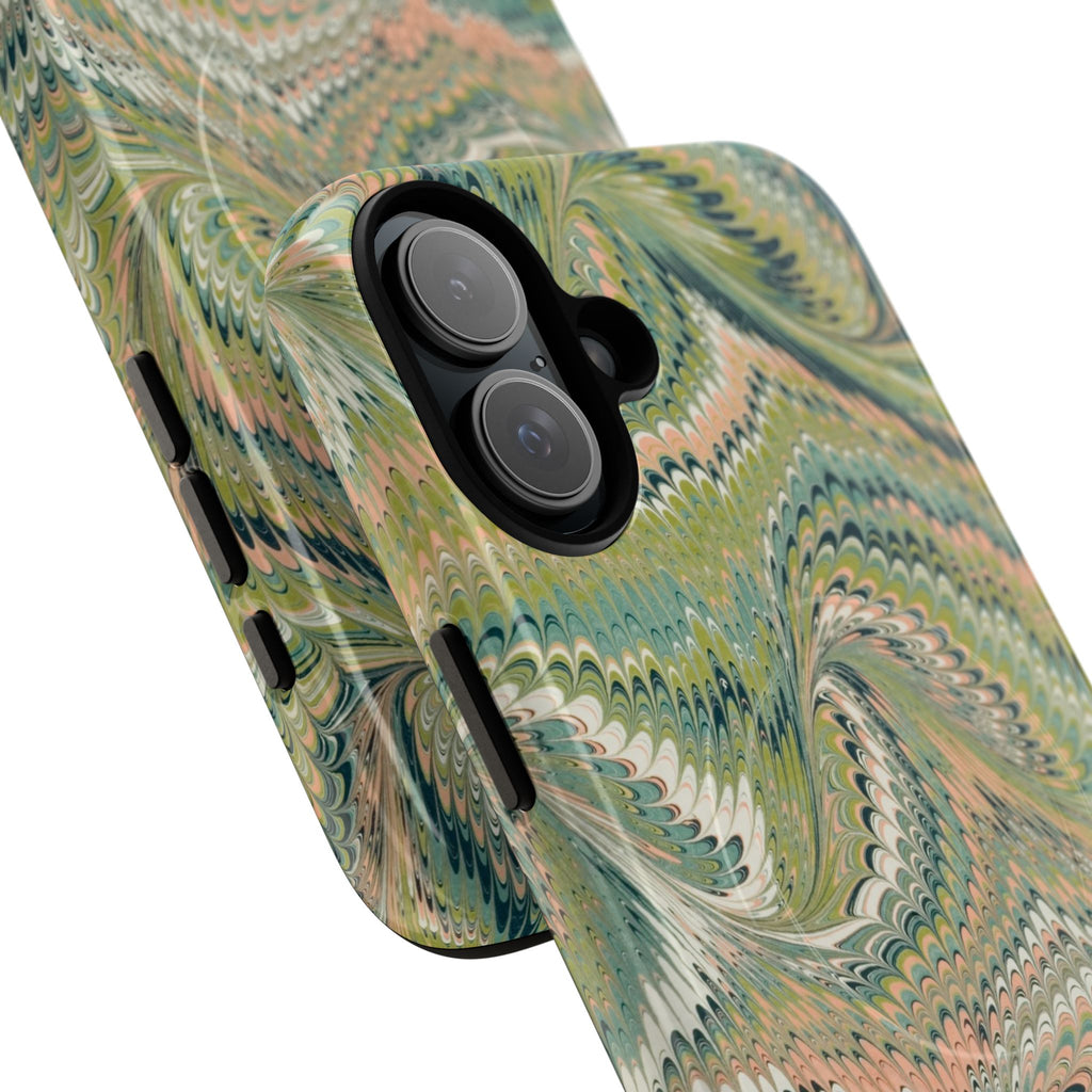 Florentine Marble iPhone Case | Inspired by Florence | Italian Marbled Paper Technique | Artisanal Green Swirl | Dual-Layer Protective Case | Matte or Glossy