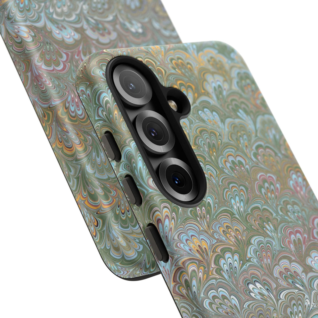 Blue and Green Feather Marbled Phone Case — Dual Layer - Tough Protective Phone Cover