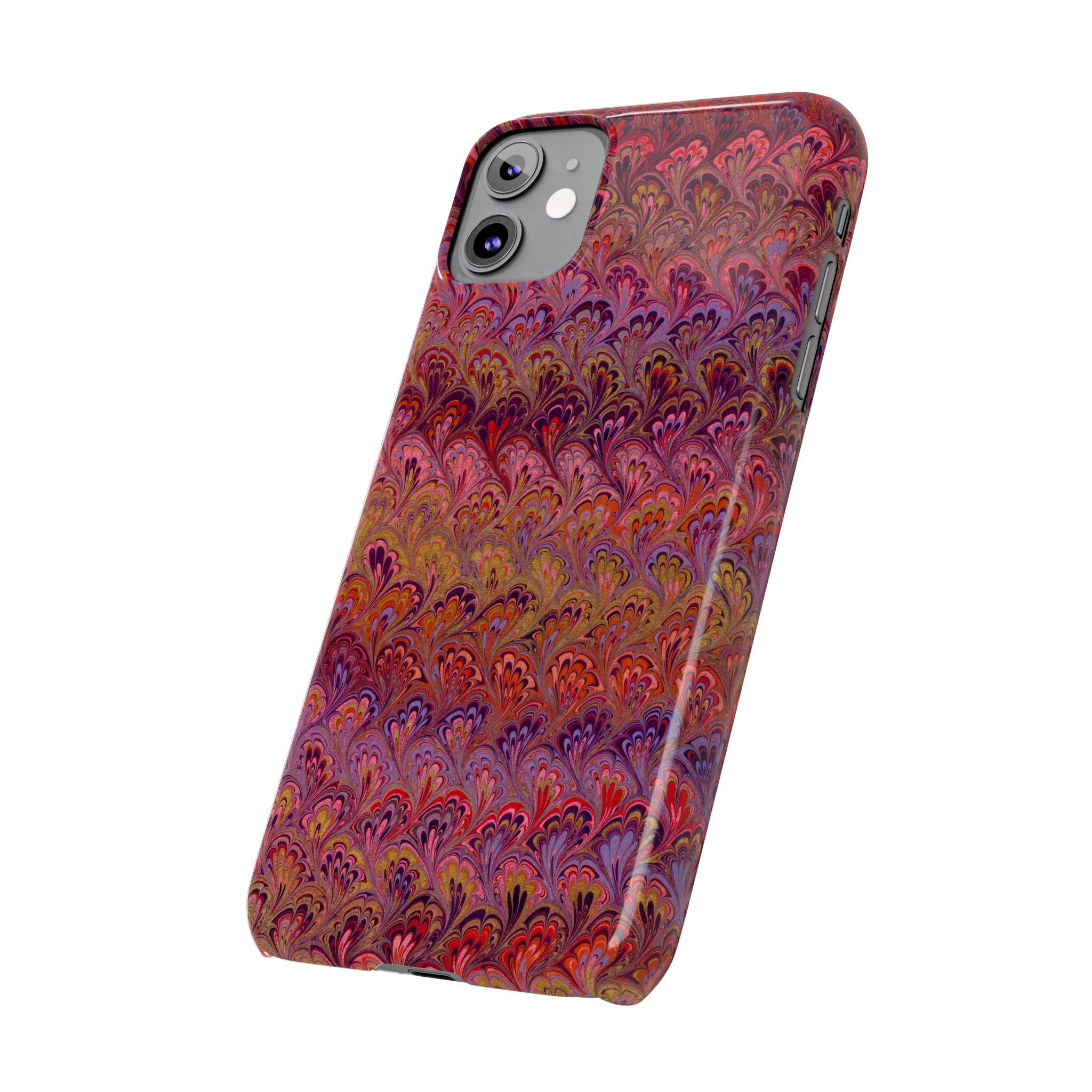 Reds, Lavenders, Marbled VIntage Design, Italian Feather Phone Case, Slim Phone Cases, IPHONE16 and all sizes