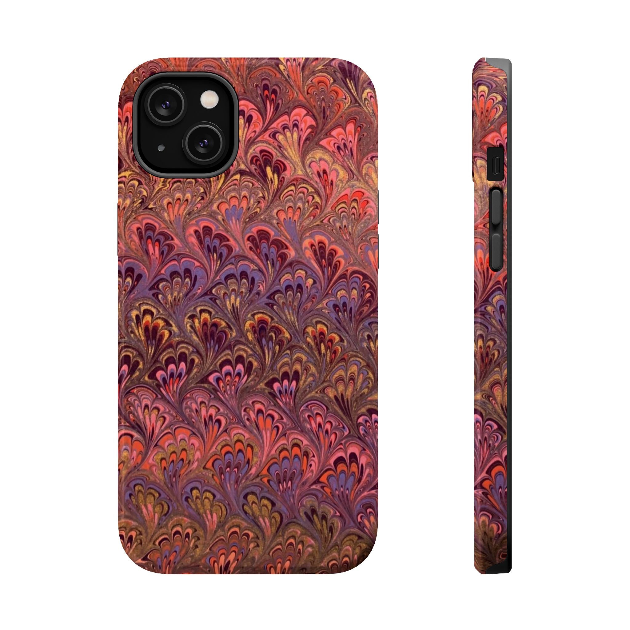 Mag Safe Marble iPhone Case - Red, Burgundy, Lavender & Gold Impact-Resistant