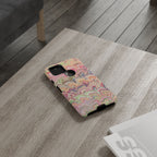 Pastel Pink + Green Feather Marbled Phone Case - Dual Layer Phone Cover