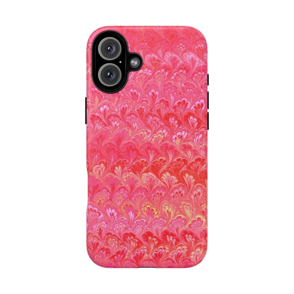 Pink and Gold Marbled Peacock Durable Phone Case - Olive Green and Brown - Matte or Glossy