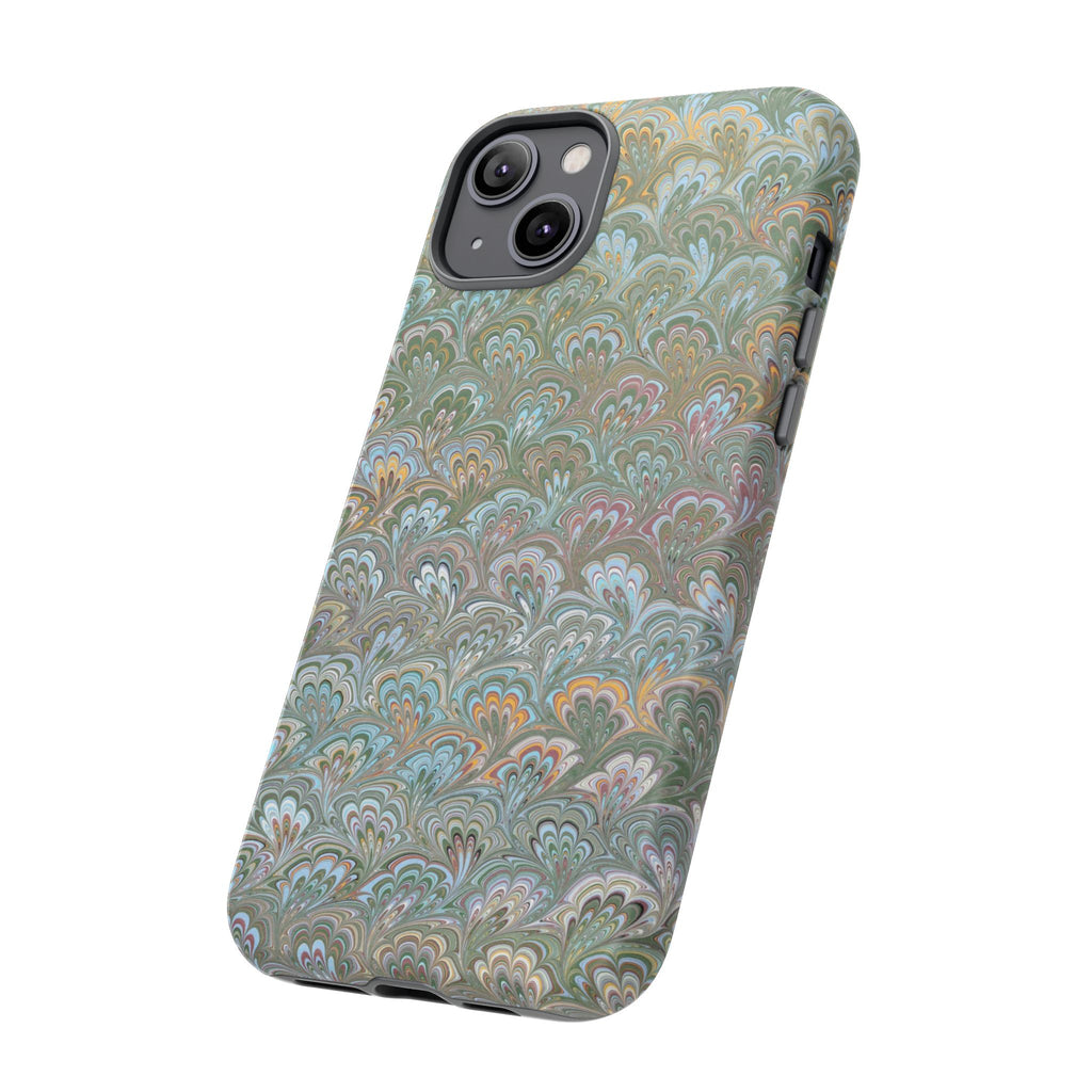 Blue and Green Feather Marbled Phone Case — Dual Layer - Tough Protective Phone Cover