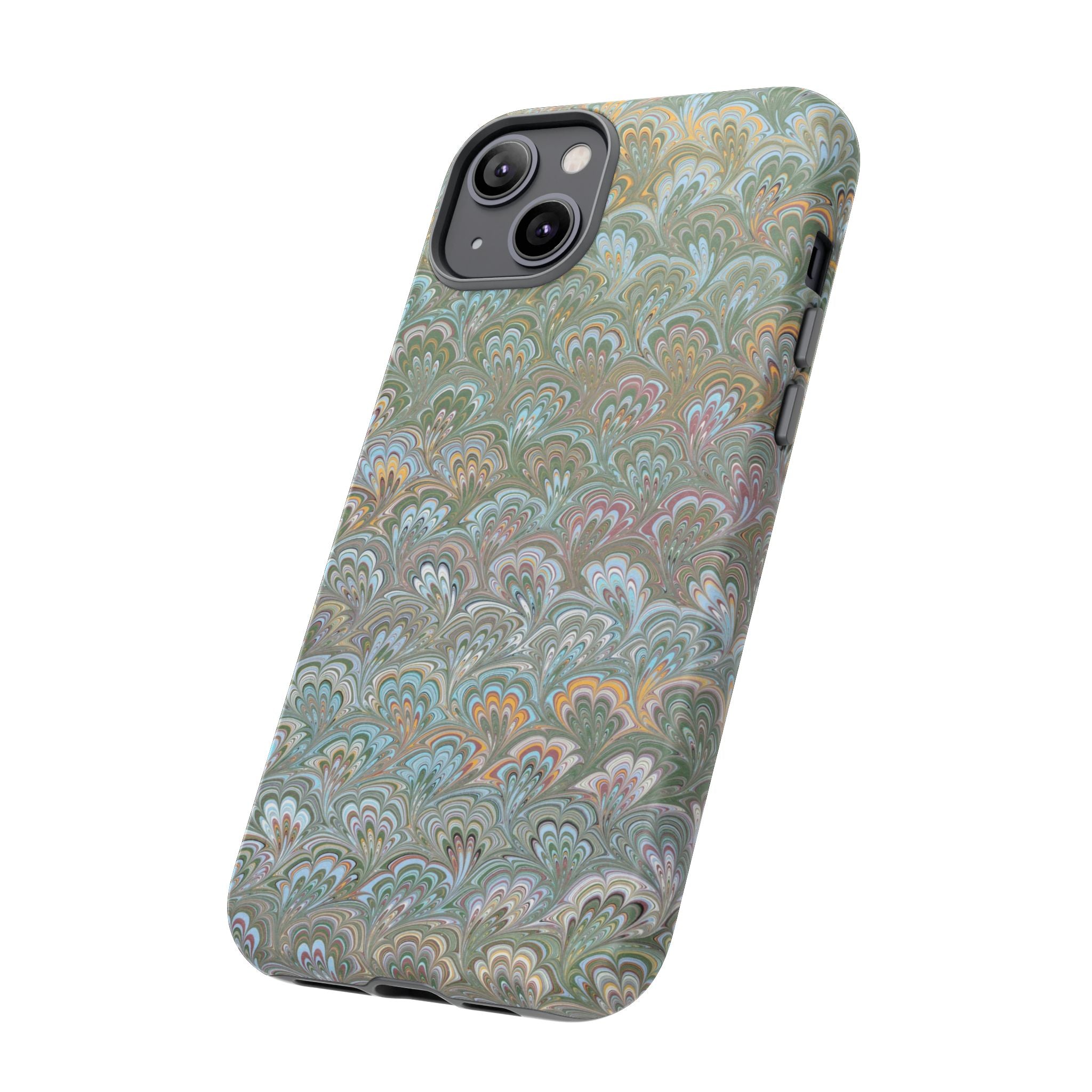 Blue and Green Feather Marbled Phone Case — Dual Layer - Tough Protective Phone Cover